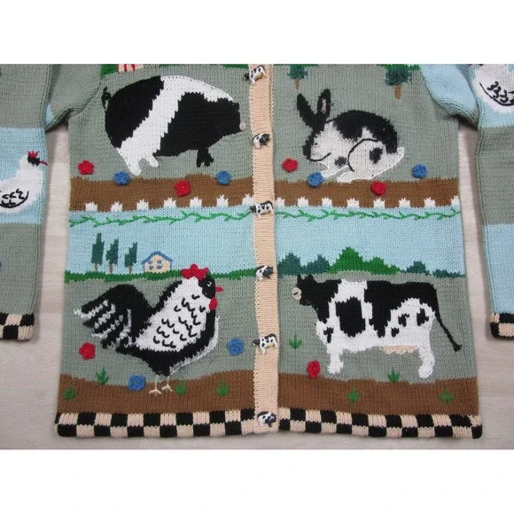 Vintage StoryBook Knits "Dream Farm" Cardigan Womens (M) Cows Animal Teacher - Picture 4 of 16